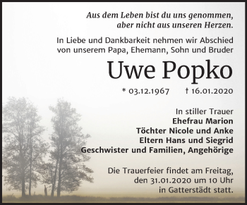 Traueranzeige von Uwe Popko von Wochenspiegel Merseburg/Querfurt