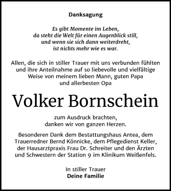 Traueranzeige von Volker Bornschein von Mitteldeutsche Zeitung Weißenfels