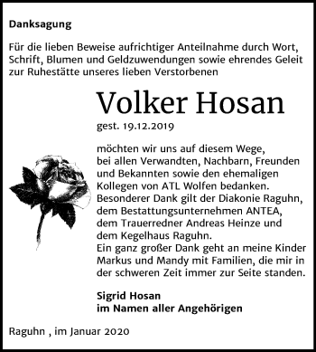Traueranzeige von Volker Hosan von Mitteldeutsche Zeitung Bitterfeld