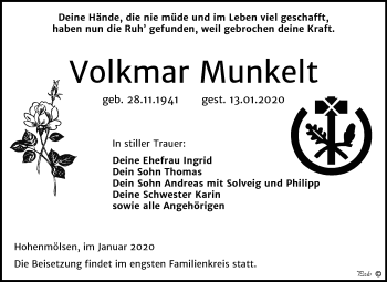 Traueranzeige von Volkmar Munkelt von Wochenspiegel Weißenfels