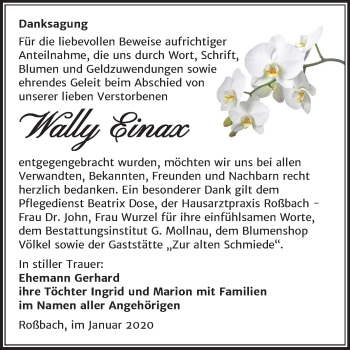 Traueranzeige von Wally Einax von Mitteldeutsche Zeitung Merseburg/Querfurt