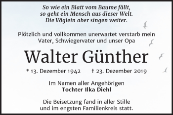 Traueranzeige von Walter Günther von Mitteldeutsche Zeitung Halle/Saalkreis