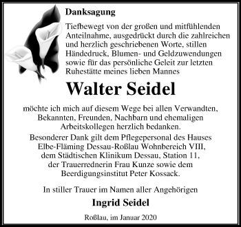 Traueranzeige von Walter Seidel von Mitteldeutsche Zeitung Dessau-Roßlau