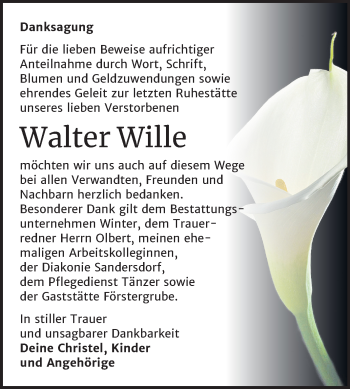 Traueranzeige von Walter Wille von Wochenspiegel Bitterfeld