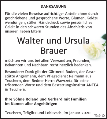 Traueranzeige von Walter und Ursula Brauer von Mitteldeutsche Zeitung Weißenfels