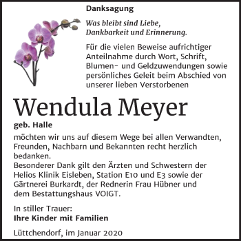 Traueranzeige von Wendula Meyer von Super Sonntag Mansfelder Land