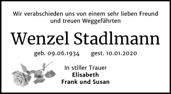 Traueranzeige von Wenzel Stadlmann von Mitteldeutsche Zeitung Köthen