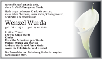 Traueranzeige von Wenzel Wurda von Mitteldeutsche Zeitung Wittenberg