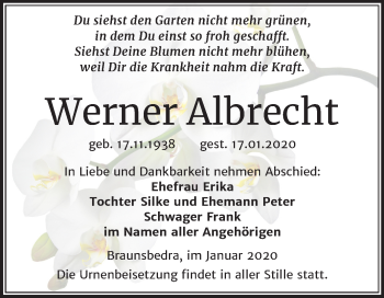 Traueranzeige von Werner Albrecht von Mitteldeutsche Zeitung Merseburg/Querfurt