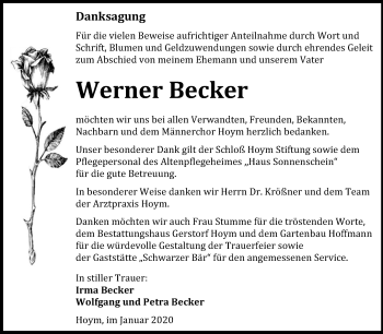 Traueranzeige von Werner Becker von Mitteldeutsche Zeitung Aschersleben