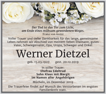 Traueranzeige von Werner Dietzel von Mitteldeutsche Zeitung Merseburg/Querfurt