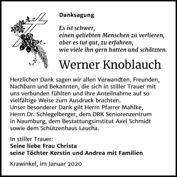 Traueranzeige von Werner Knoblauch von Wochenspiegel Naumburg/Nebra