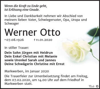 Traueranzeige von Werner Otto von Mitteldeutsche Zeitung Weißenfels
