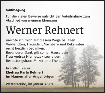 Traueranzeige von Werner Rehnert von Super Sonntag Zeitz