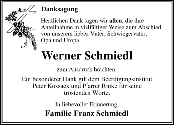 Traueranzeige von Werner Schmiedl von Mitteldeutsche Zeitung Dessau-Roßlau