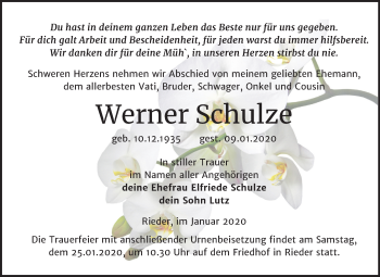 Traueranzeige von Werner Schulze von Mitteldeutsche Zeitung Quedlinburg