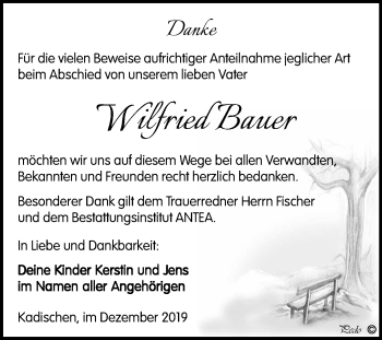 Traueranzeige von Wilfried Bauer von Super Sonntag Zeitz