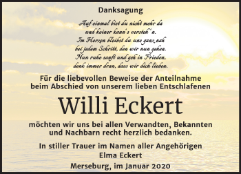 Traueranzeige von Willi Eckert von Mitteldeutsche Zeitung Merseburg/Querfurt