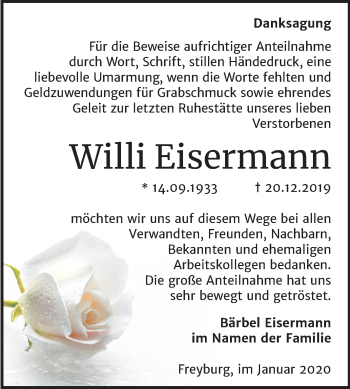 Traueranzeige von Willi Eisermann von Mitteldeutsche Zeitung Naumburg/Nebra