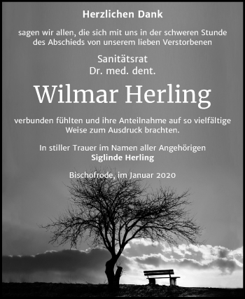 Traueranzeige von Wilmar Herling von Wochenspiegel Mansfelder Land