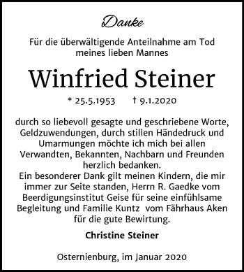 Traueranzeige von Winfried Steiner von Mitteldeutsche Zeitung Köthen