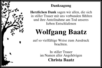 Traueranzeige von Wolfgang Baatz von Super Sonntag Dessau-Roßlau