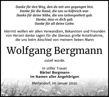 Traueranzeige von Wolfgang Bergmann von Wochenspiegel Naumburg/Nebra