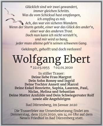 Traueranzeige von Wolfgang Ebert von Super Sonntag Merseburg/Querfurt