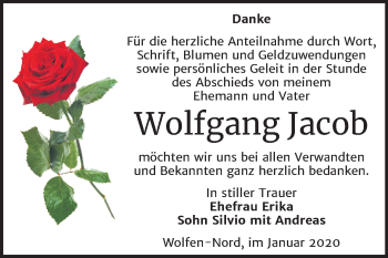 Traueranzeige von Wolfgang Jacob von Wochenspiegel Bitterfeld