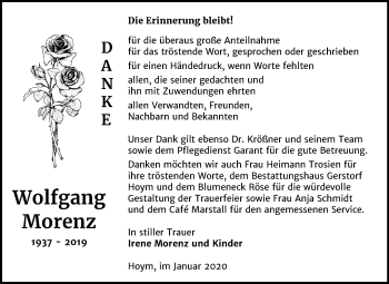 Traueranzeige von Wolfgang Morenz von Mitteldeutsche Zeitung Aschersleben