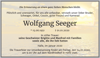 Traueranzeige von Wolfgang Seeger von Super Sonntag Mansfelder Land