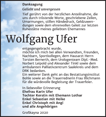Traueranzeige von Wolfgang Ufer von Super Sonntag Merseburg/Querfurt
