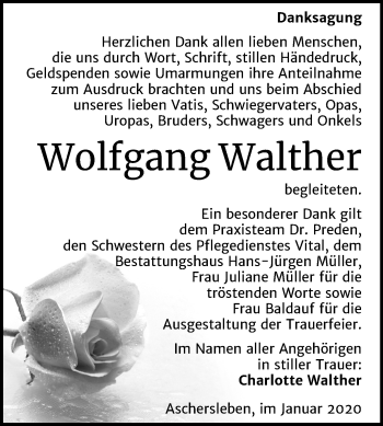 Traueranzeige von Wolfgang Walther von Super Sonntag Aschersleben