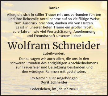 Traueranzeige von Wolfram Schneider von Wochenspiegel Merseburg/Querfurt