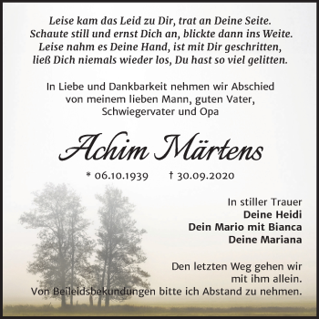Traueranzeige von Achim Märtens von Mitteldeutsche Zeitung Quedlinburg