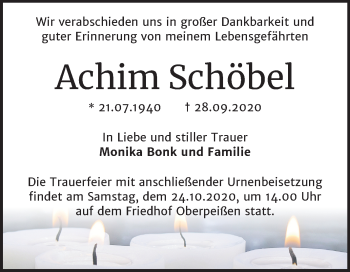 Traueranzeige von Achim Schöbel von Mitteldeutsche Zeitung Bernburg
