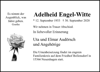 Traueranzeige von Adelheid Engel-Witte von Mitteldeutsche Zeitung Aschersleben