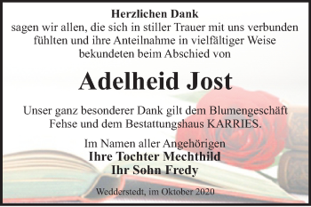 Traueranzeige von Adelheid Jost von Mitteldeutsche Zeitung Quedlinburg