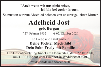 Traueranzeige von Adelheid Jost von Wochenspiegel Quedlinburg