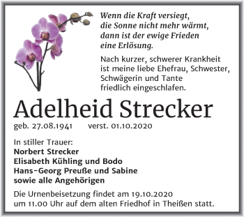Traueranzeige von Adelheid Strecker von Mitteldeutsche Zeitung Zeitz