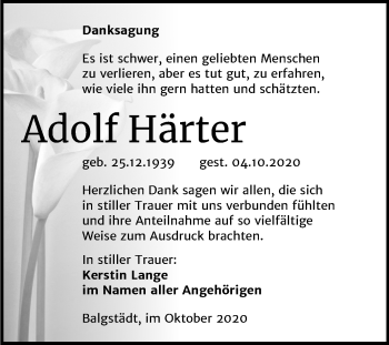 Traueranzeige von Adolf Härter von Mitteldeutsche Zeitung Naumburg/Nebra