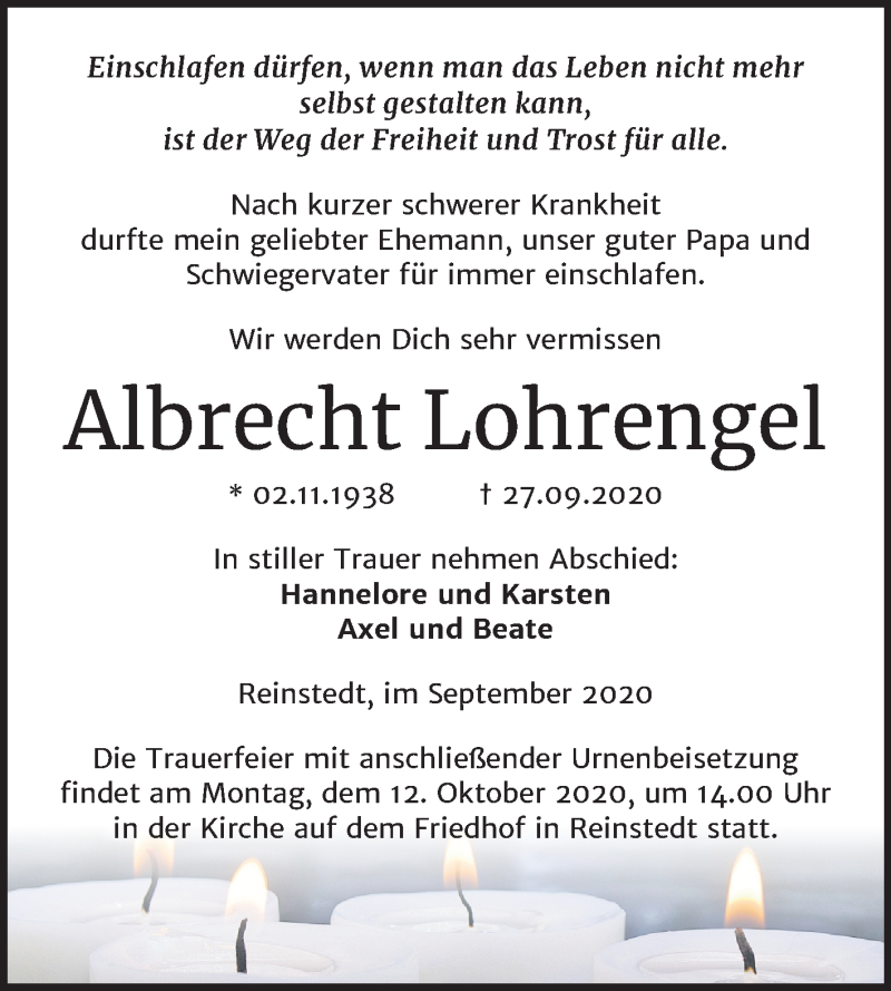  Traueranzeige für Albrecht Lohrengel vom 02.10.2020 aus Mitteldeutsche Zeitung Aschersleben / Quedlinburg
