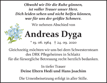 Traueranzeige von Andreas Dyga von Mitteldeutsche Zeitung Bitterfeld