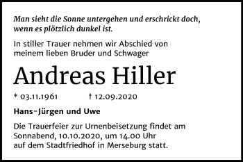 Traueranzeige von Andreas Hiller von Super Sonntag Merseburg/Querfurt