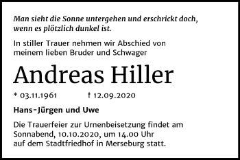 Traueranzeige von Andreas Hiller von Mitteldeutsche Zeitung Merseburg/Querfurt