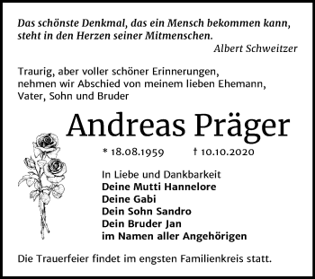 Traueranzeige von Andreas Präger von Super Sonntag Dessau-Roßlau