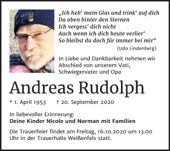 Traueranzeige von Andreas Rudolph von Mitteldeutsche Zeitung Weißenfels