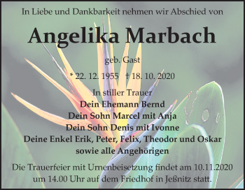 Traueranzeige von Angelika Marbach von Mitteldeutsche Zeitung Bitterfeld