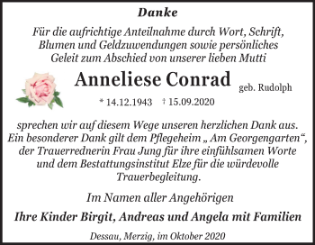 Traueranzeige von Anneliese Conrad von Mitteldeutsche Zeitung Dessau-Roßlau