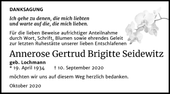 Traueranzeige von Annerose Gertrud Brigitte Seidewitz von Mitteldeutsche Zeitung Bitterfeld
